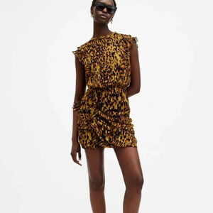 ALLSAINTS Hali Animal Print Ruffle Mini Dress size 10